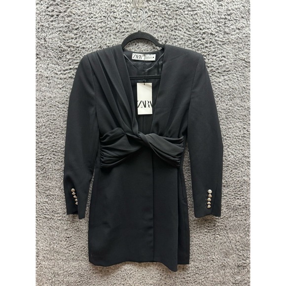 NWT Zara Draped Long Sleeve Blazer Mini Dress Black Womens Size S - Main Image
